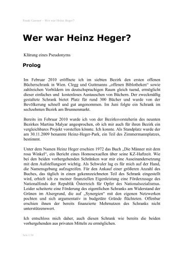 Wer war Heinz Heger? - offener Bücherschrank Wien