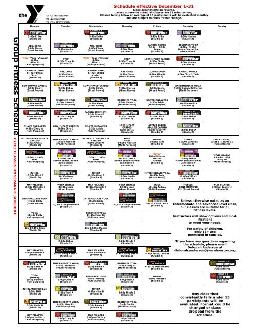 Group Exercise Schedule Ymca Of