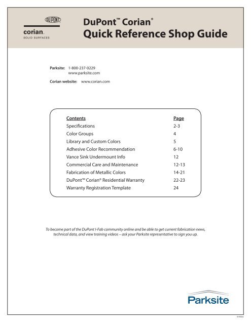 10 0182v2 Corian Reference Guide Copy Indd Parksite