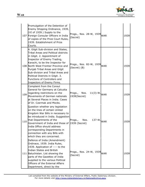 Ministry of External Affairs - Institute for Defence Studies and Analyses