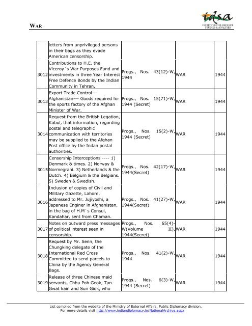 Ministry of External Affairs - Institute for Defence Studies and Analyses