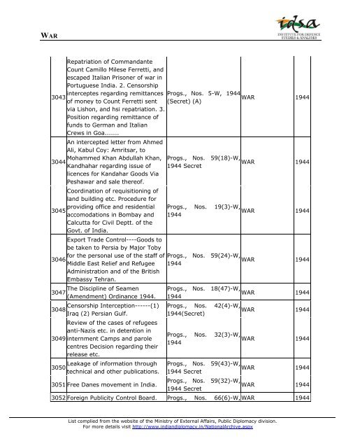 Ministry of External Affairs - Institute for Defence Studies and Analyses