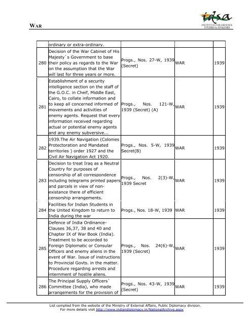 Ministry of External Affairs - Institute for Defence Studies and Analyses