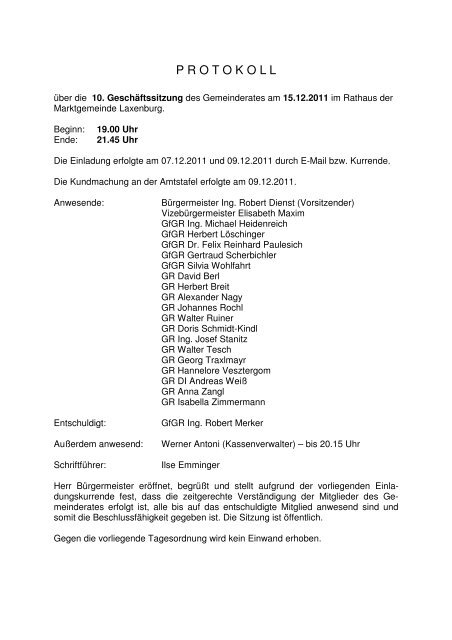 Protokoll über die 10. Geschäftssitzung des ... - in Laxenburg