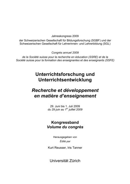 Unterrichtsforschung und Unterrichtsentwicklung Recherche et - SGBF