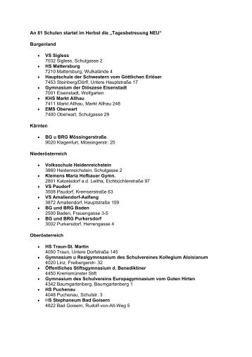 Standorte Tagesbetreuung (pdf, 25 KB)