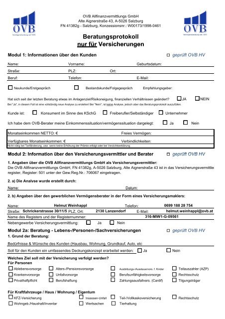 nur für Versicherungen - OVB - OVB Allfinanzvermittlungs GmbH