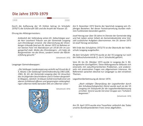 Festschrift 100 Jahre Volksschule - Gemeinde Leogang