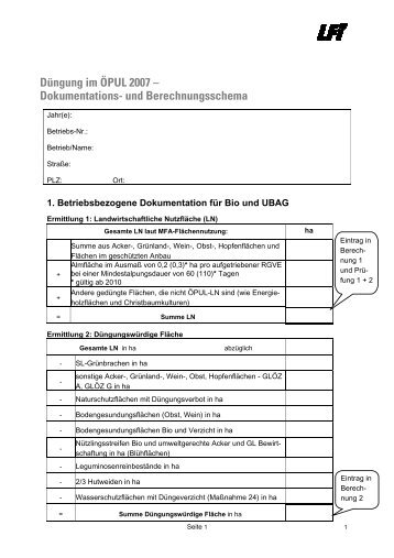 Düngung im ÖPUL 2007 – Dokumentations- und Berechnungsschema