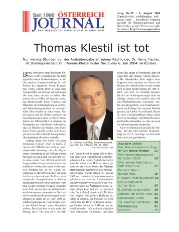 Thomas Klestil ist tot - Österreich Journal