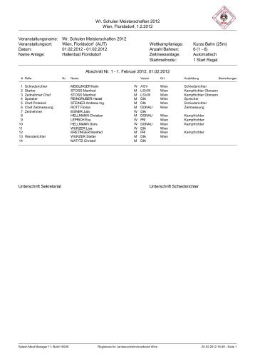 Wr. Schulen Meisterschaften 2012 Wien, Floridsdorf, 1.2.2012 ...