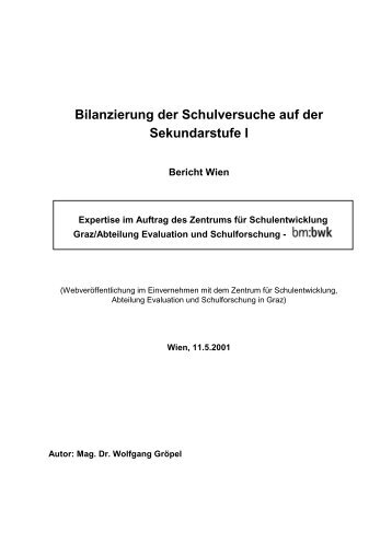 Bilanzierung der Schulversuche auf der Sekundarstufe I