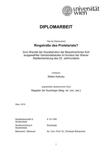 Diplomarbeit "Ringstraße des Proletariats?" (pdf) - Das Rote Wien