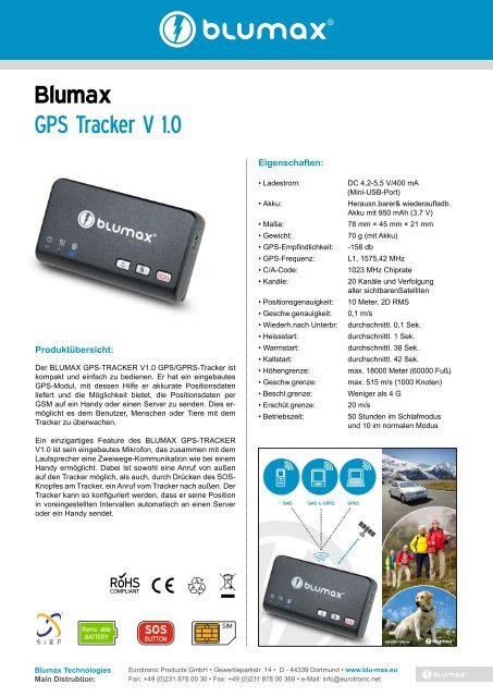 Blumax GPS Tracker V 1.0 - Battery - USB Bluetooth