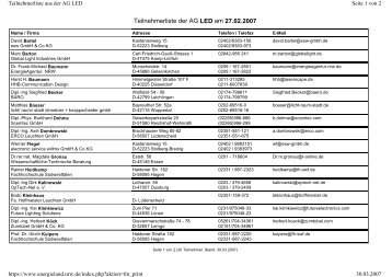 Teilnehmerliste LED in NRW, 27.02.07 - NRW spart Energie