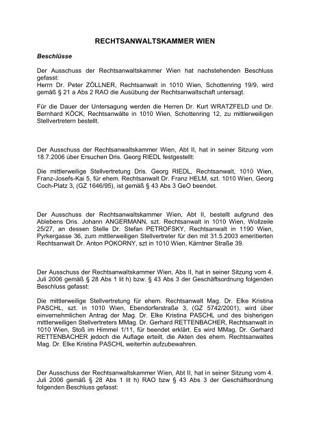 RECHTSANWALTSKAMMER WIEN