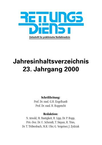 Jahresinhaltsverzeichnis 23. Jahrgang 2000 - Stumpf und ...