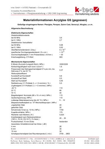 Materialinformationen Acrylglas GS (gegossen)