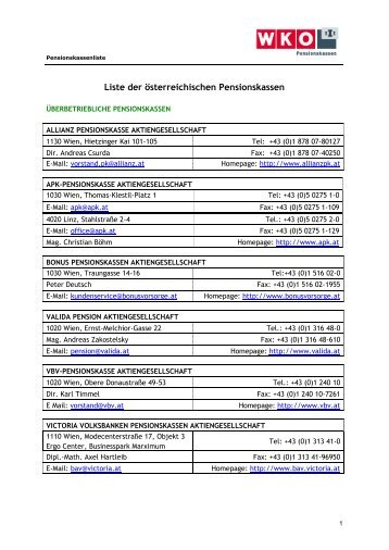 Liste der österreichischen Pensionskassen