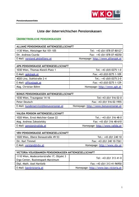 Liste der österreichischen Pensionskassen