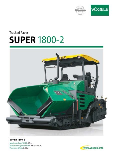 ＶＯGＥＬＥ1803〜2 Vögele Super 1803-2 Specifications & Technical Data (2006