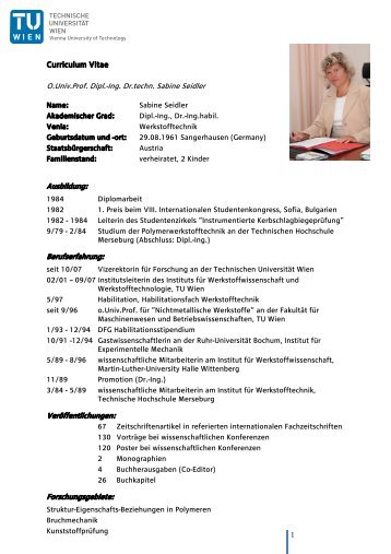 1 Curriculum Vitae - Technische Universität Wien