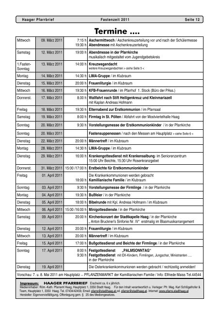 Fastenzeit 2011_2.Entwurf.pub - in der Pfarre Stadt Haag