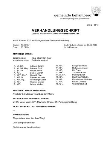 verhandlungsschrift - Gemeinde Behamberg