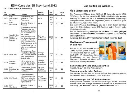 Jahresplanung 2012 - Seniorenbund Steyr Land