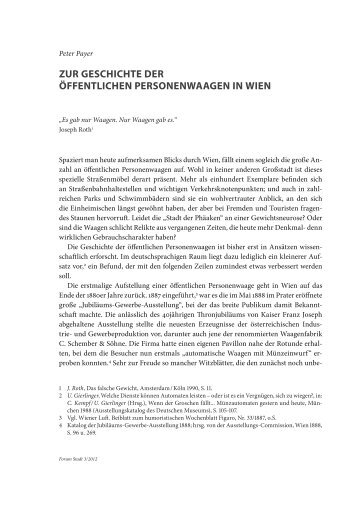 Zur Geschichte der öffentlichen Personenwaagen in ... - Peter Payer