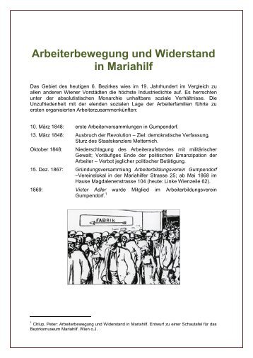 Arbeiterbewegung und Widerstand in Mariahilf - Bezirksmuseum