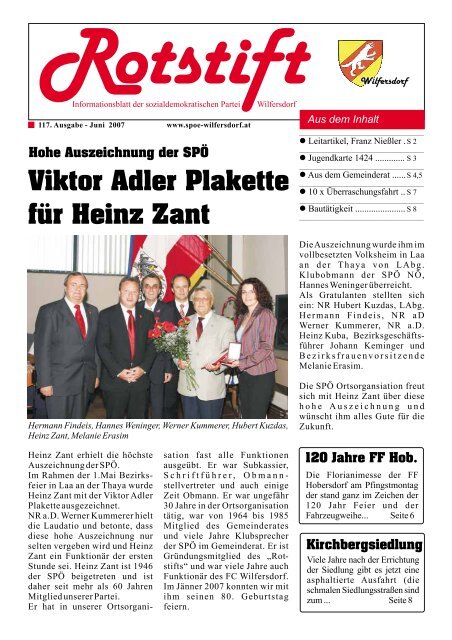Viktor Adler Plakette für Heinz Zant - SPÖ Wilfersdorf