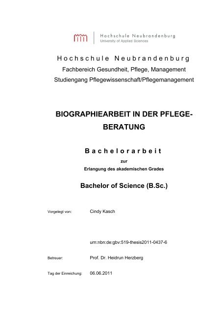 biographiearbeit in der pflege - Hochschule Neubrandenburg