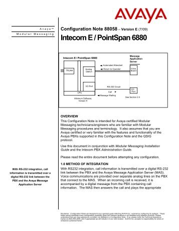 Intecom E / PointSpan 6880 - Avaya Support
