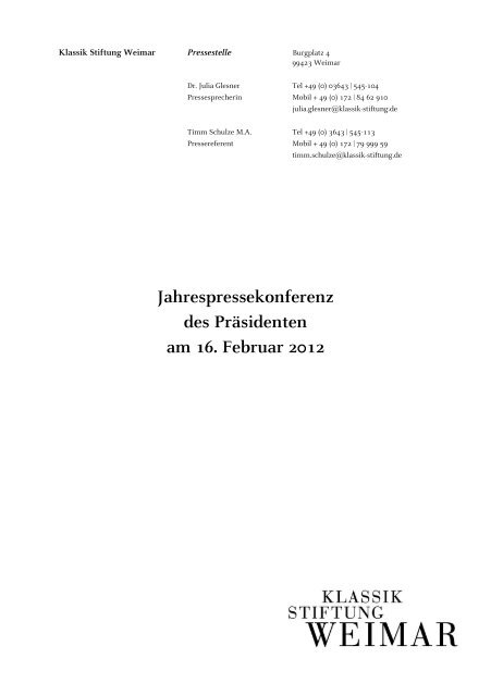 1 Das Goethe-Jahr 2012 - Klassik Stiftung Weimar