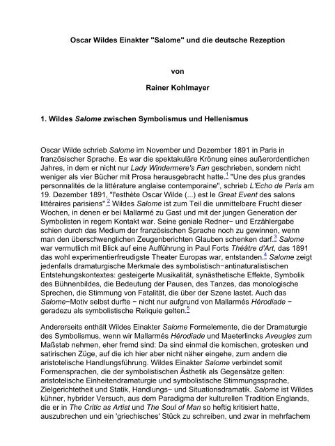 Oscar Wildes Einakter "Salome" und die ... - Rainer Kohlmayer