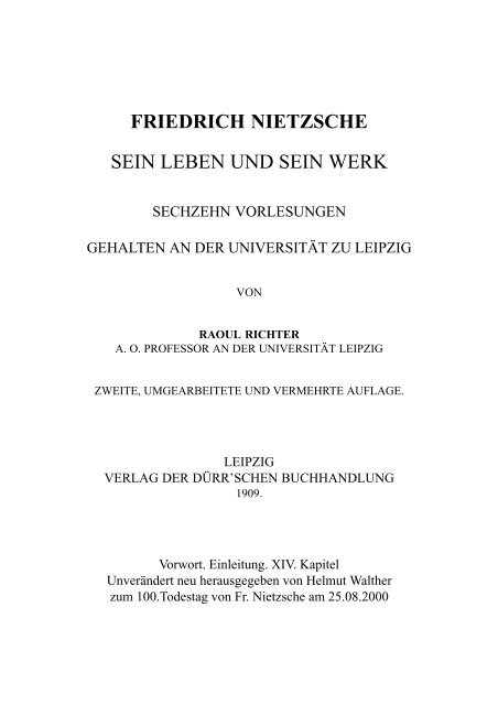 vorwort zur ersten auflage - Nietzsche