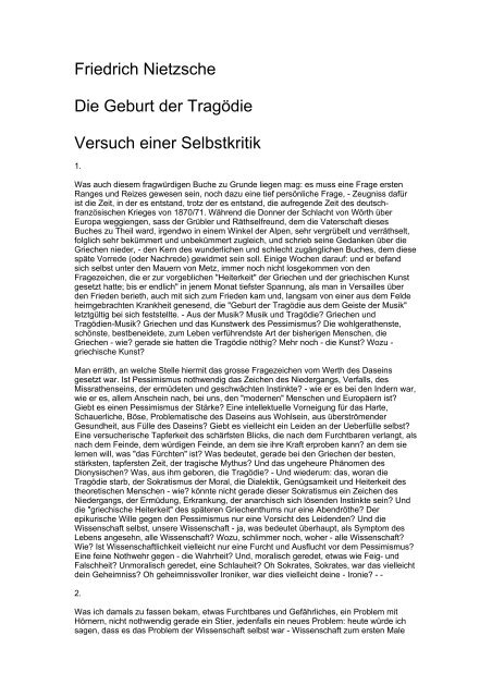 Friedrich Nietzsche Die Geburt Der Tragodie Versuch Einer Selbstkritik