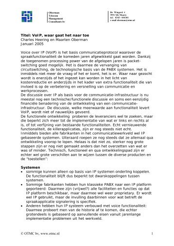 © OTMC bv, www.otmc.nl 1 Titel: VoIP, waar gaat het naar toe ...