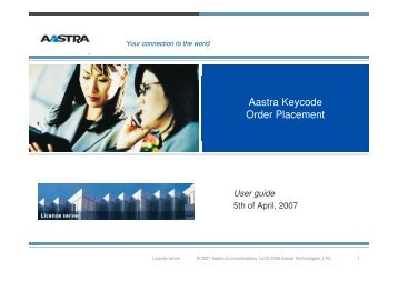 User guide - Aastra Keycode Order Placement