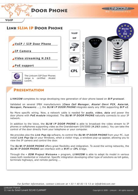 Link Slim Ip Door Phone Linkcom