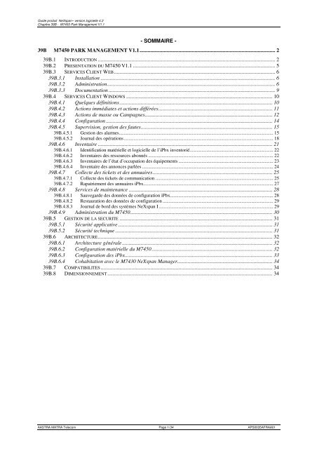 - SOMMAIRE - 39B M7450 PARK MANAGEMENT V1.1 ... - accueil