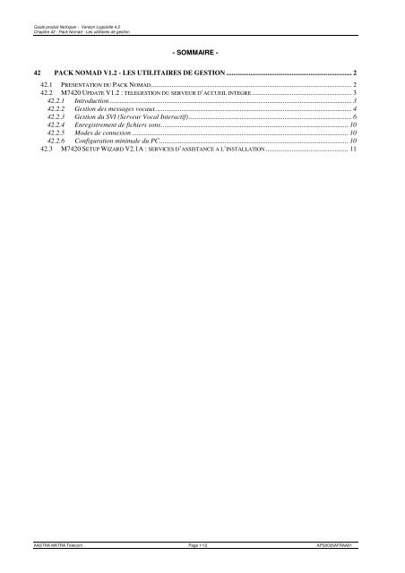 sommaire - 42 pack nomad v1.2 - les utilitaires de gestion - accueil