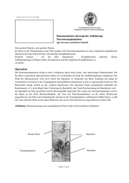 Chirurgische Aufklärung Nierentransplantation