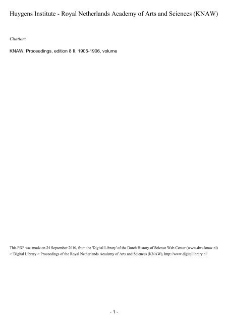 Proceedings of the section of sciences - DWC - KNAW