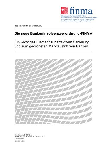 Die neue Bankeninsolvenzverordnung-FINMA Ein wichtiges ...