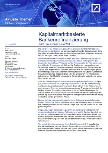 Kapitalmarktbasierte Bankenrefinanzierung - Deutsche Bank ...