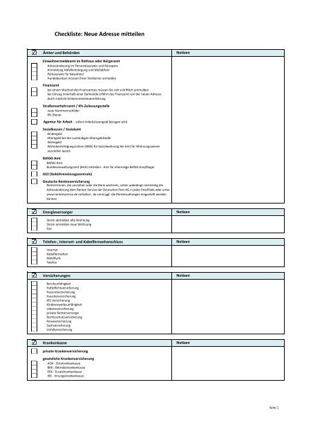 Checkliste: Neue Adresse mitteilen - Ummelden nach dem Umzug