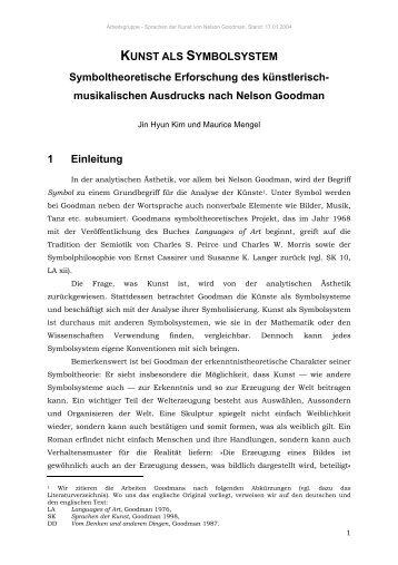 KUNST ALS SYMBOLSYSTEM Symboltheoretische Erforschung ...