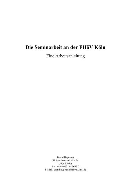 Die Seminarbeit an der FHöV Köln - Bernd Huppertz